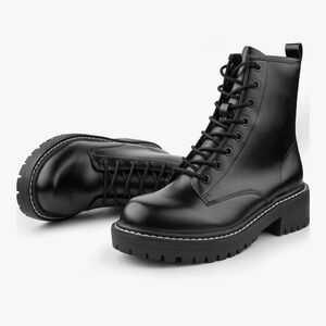 ICHIGO Women’s Fashion Causal Side Zipper Lace-up Combat Boots Size 8.5